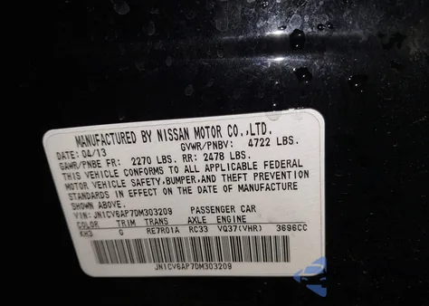 2013 Infiniti G37 Journey from USA, damaged, VIN JN1CV6AP7DM303209